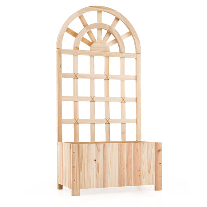 Wooden Raised Garden Bed With Trellis, 48 Inch, Natural Raised Garden Beds Natural at Gallery Canada