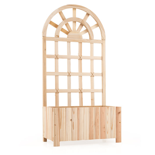 Wooden Raised Garden Bed With Trellis, 48 Inch, Natural Raised Garden Beds Natural at Gallery Canada