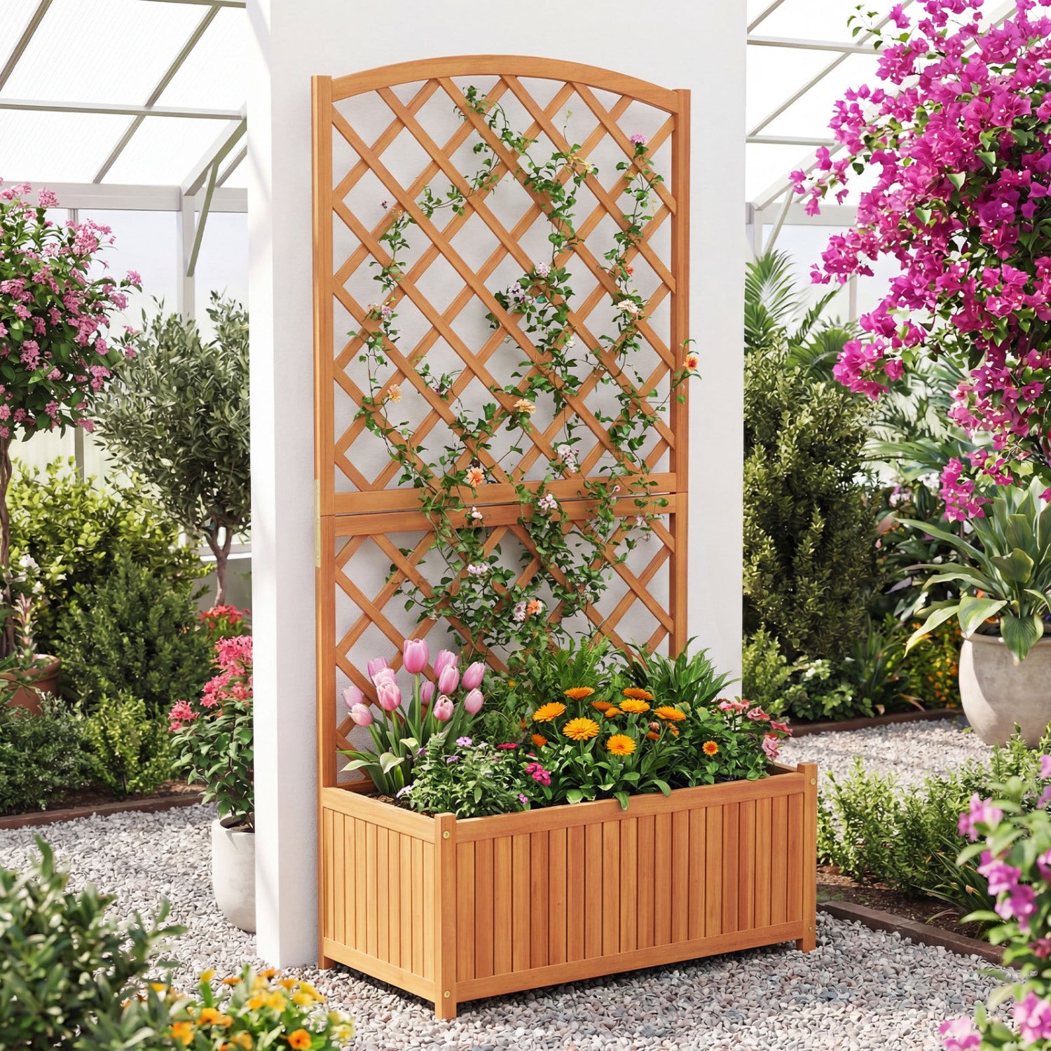 Wooden Raised Garden Bed With Trellis, 63 Inch Tall Planter Raised Garden Beds at Gallery Canada