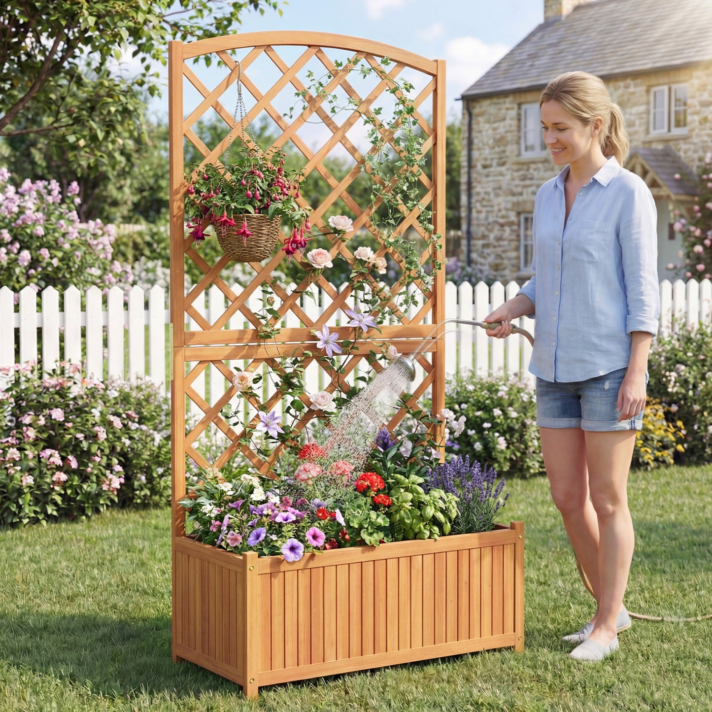 Wooden Raised Garden Bed With Trellis, 63 Inch Tall Planter Raised Garden Beds at Gallery Canada