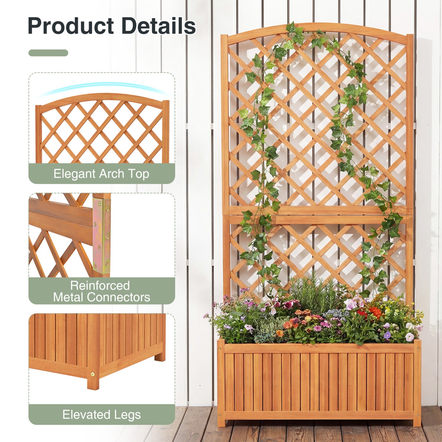 Wooden Raised Garden Bed With Trellis, 63 Inch Tall Planter Raised Garden Beds at Gallery Canada