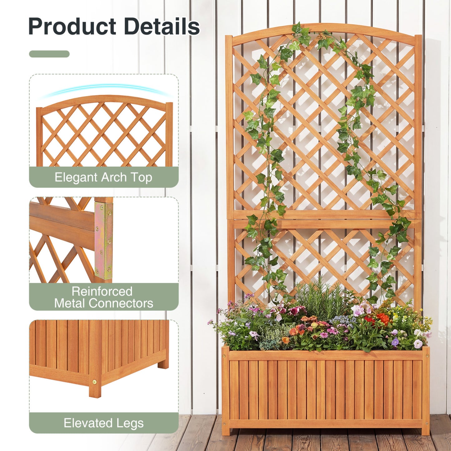 Wooden Raised Garden Bed With Trellis, 63 Inch Tall Planter Raised Garden Beds at Gallery Canada