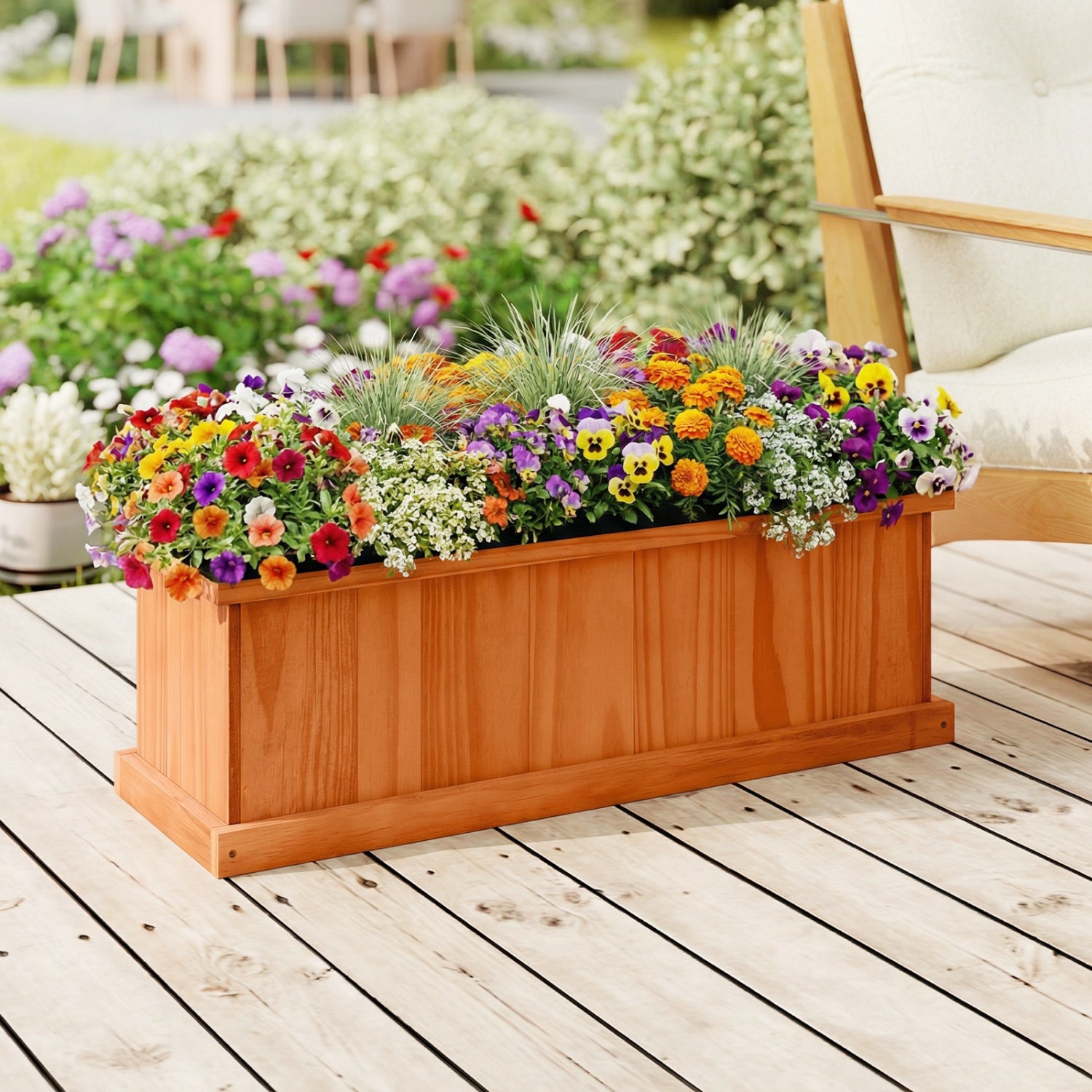Wooden Raised Garden Bed with Drainage Holes and Liner Solid Fir Wood Planter Box-M Raised Garden Beds at Gallery Canada