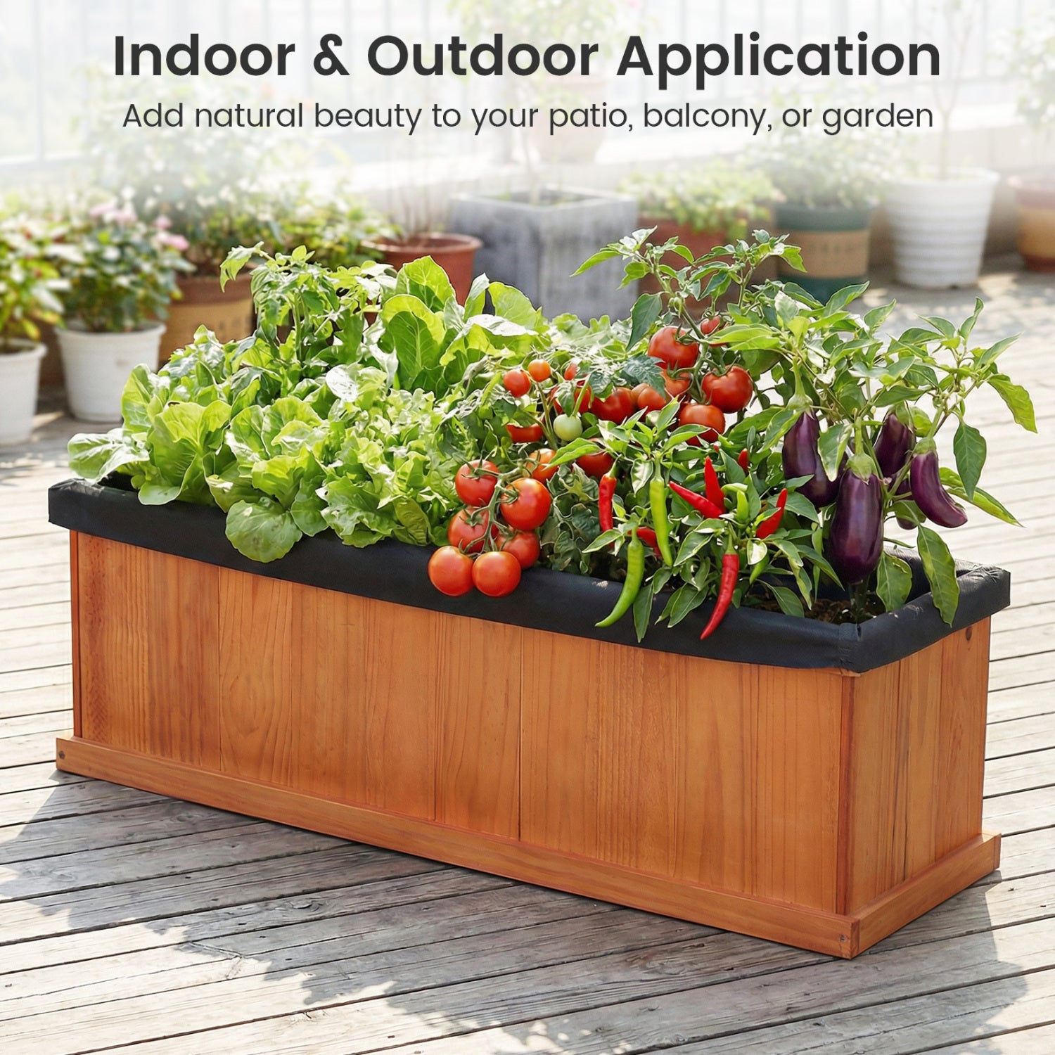 Wooden Raised Garden Bed with Drainage Holes and Liner Solid Fir Wood Planter Box-L Raised Garden Beds at Gallery Canada