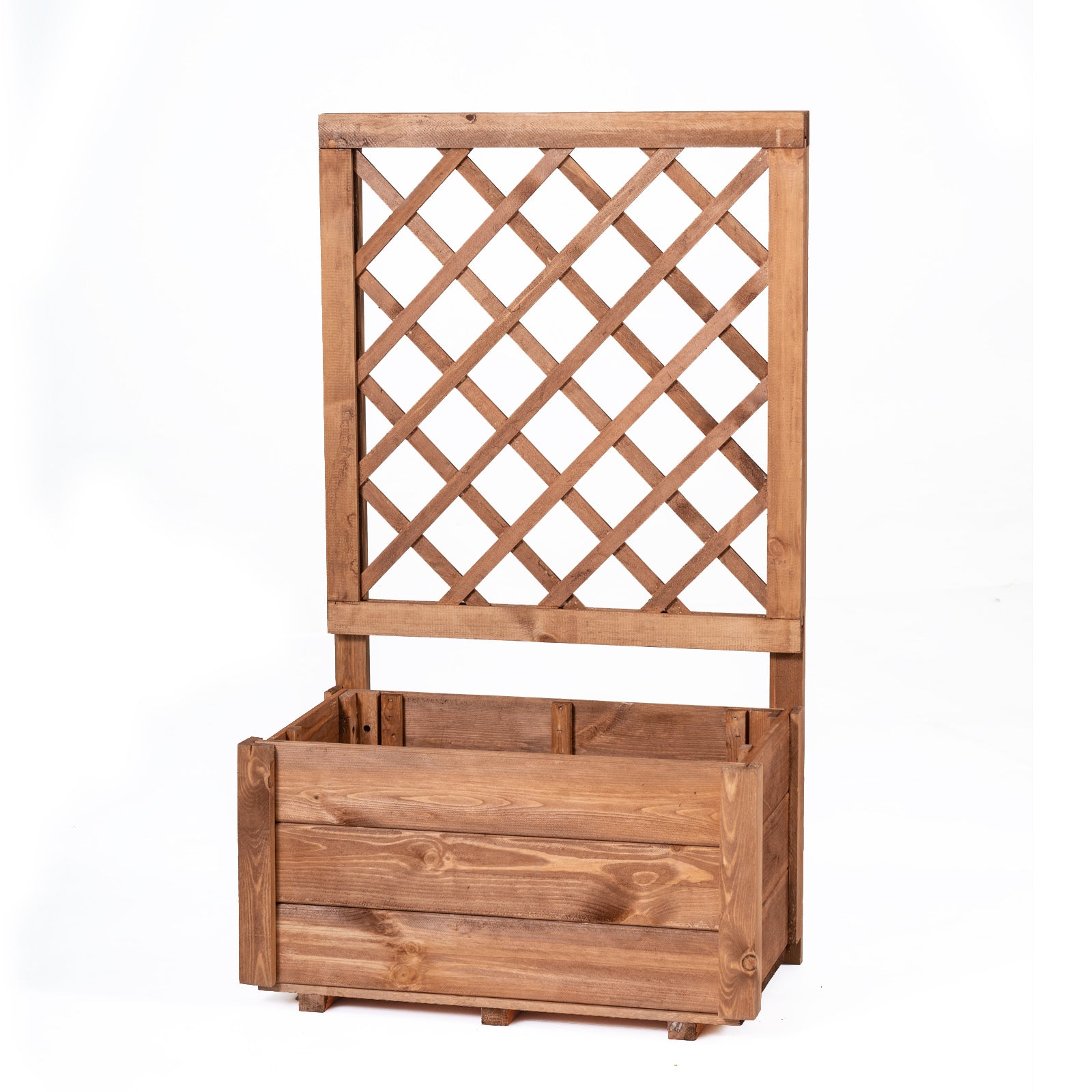 Wooden Raised Garden Bed, Lattice Trellis, Drainage Holes, Orange