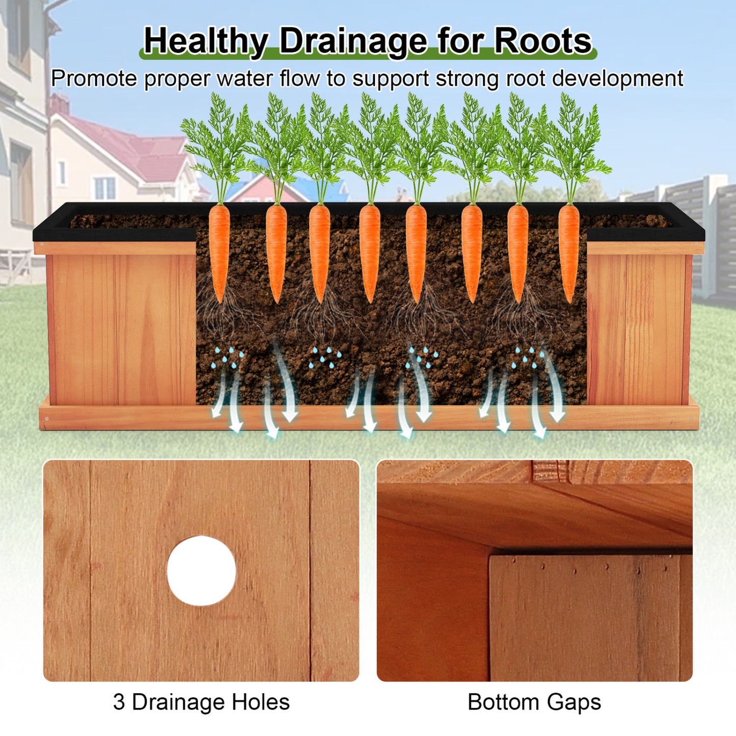 Wooden Raised Garden Bed with Drainage Holes and Liner Solid Fir Wood Planter Box-L Raised Garden Beds at Gallery Canada