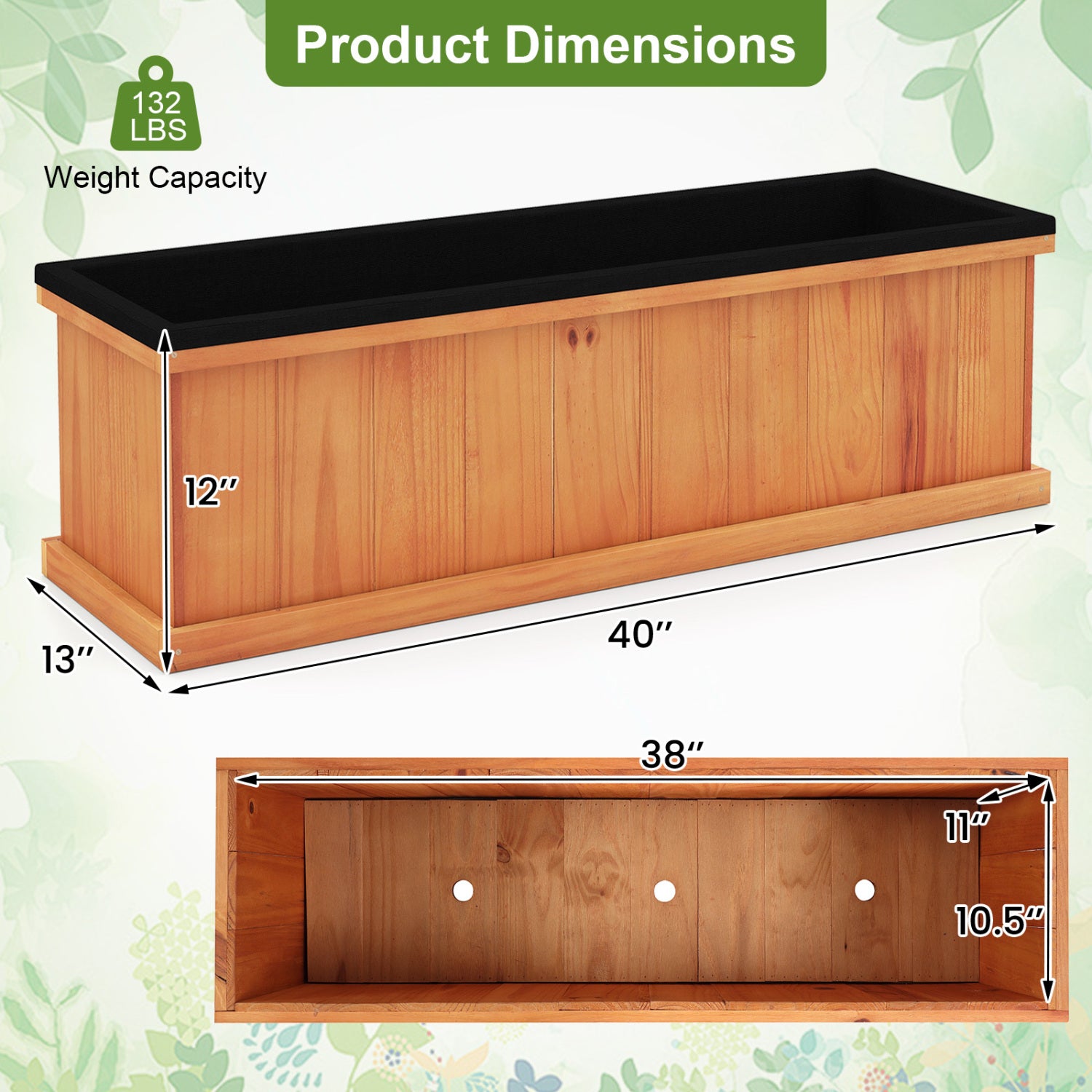 Wooden Raised Garden Bed with Drainage Holes and Liner Solid Fir Wood Planter Box-L Raised Garden Beds at Gallery Canada