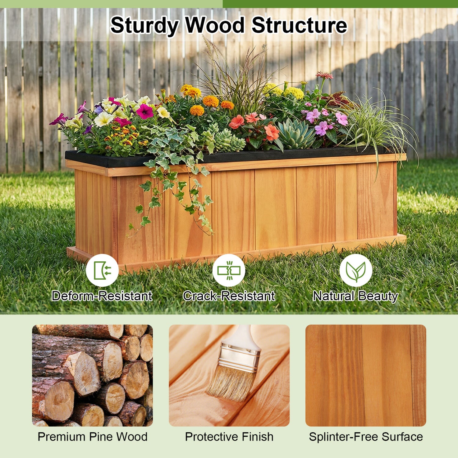 Wooden Raised Garden Bed with Drainage Holes and Liner Solid Fir Wood Planter Box-M Raised Garden Beds at Gallery Canada