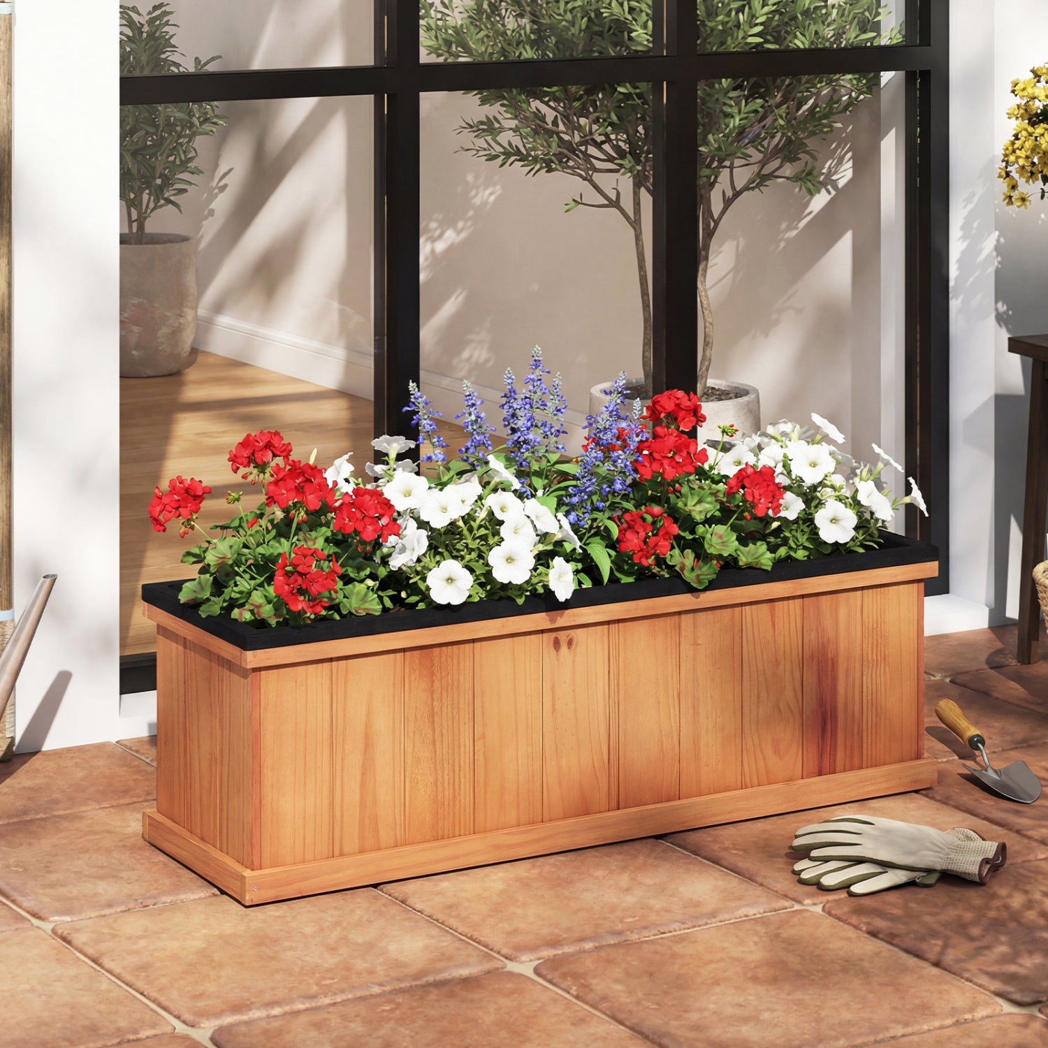 Wooden Raised Garden Bed with Drainage Holes and Liner Solid Fir Wood Planter Box-M Raised Garden Beds at Gallery Canada
