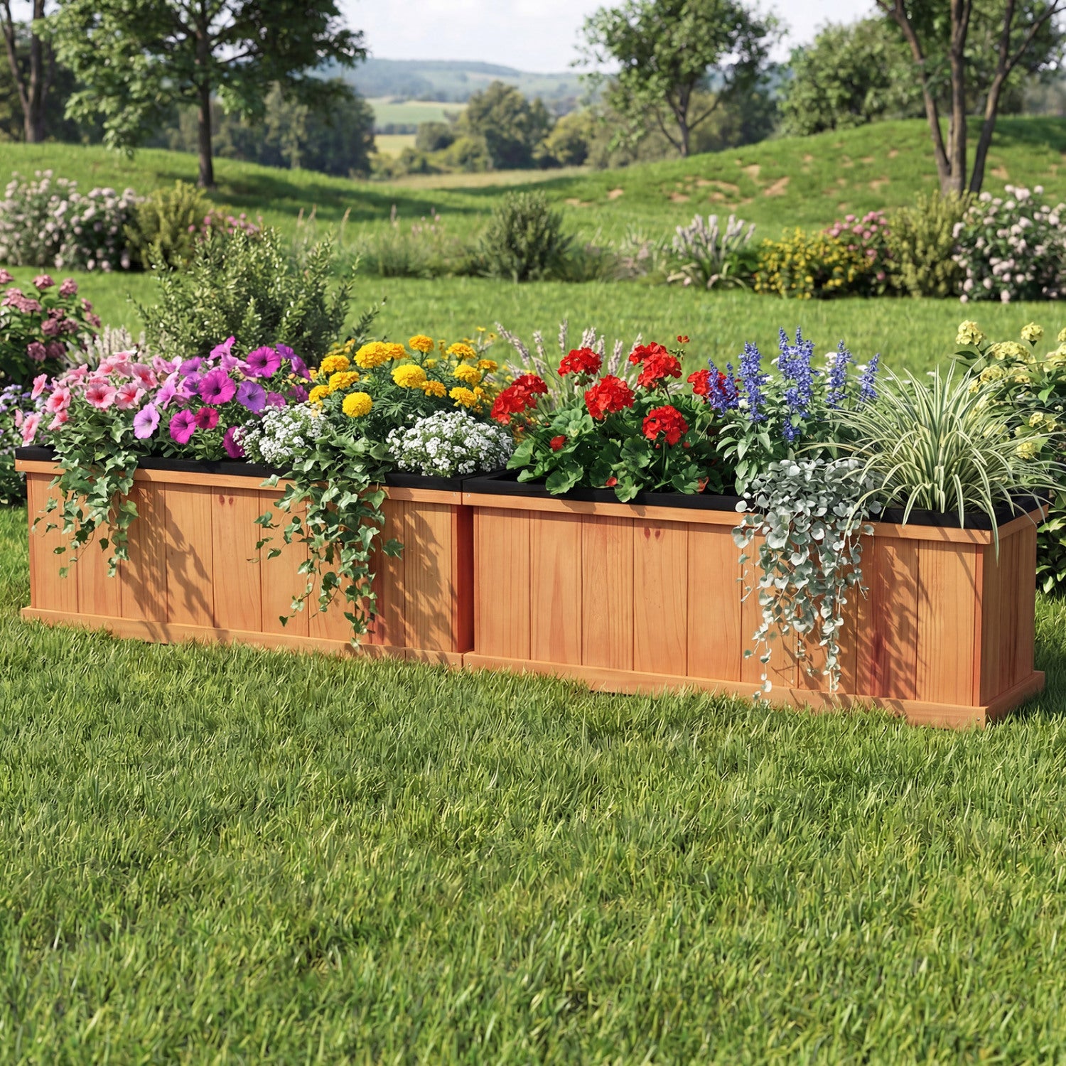 Wooden Raised Garden Bed with Drainage Holes and Liner Solid Fir Wood Planter Box-M Raised Garden Beds at Gallery Canada