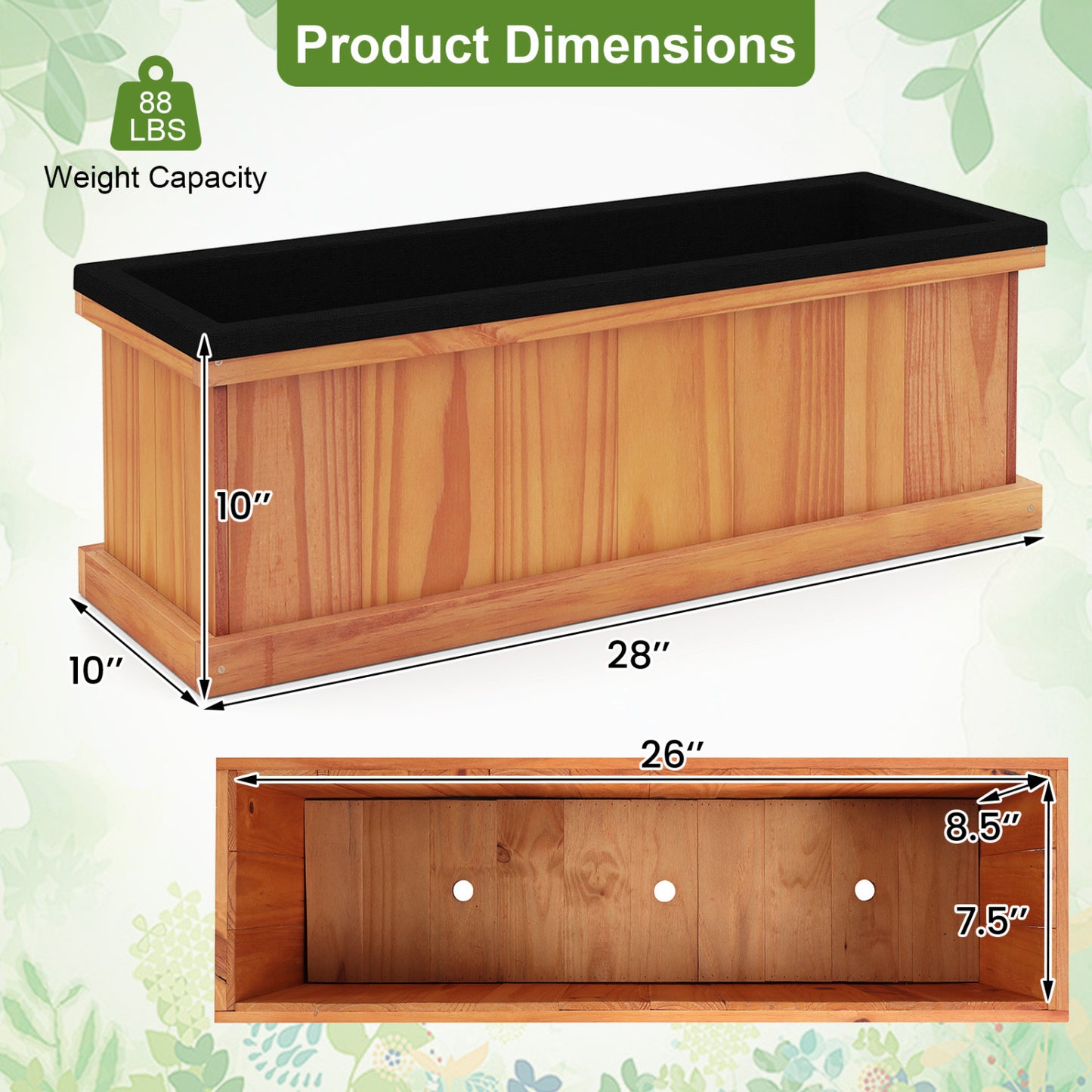 Wooden Raised Garden Bed with Drainage Holes and Liner Solid Fir Wood Planter Box-M Raised Garden Beds at Gallery Canada