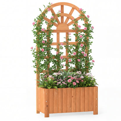 Wooden Raised Garden Bed With Trellis, 48 Inch, Brown Raised Garden Beds Brown at Gallery Canada