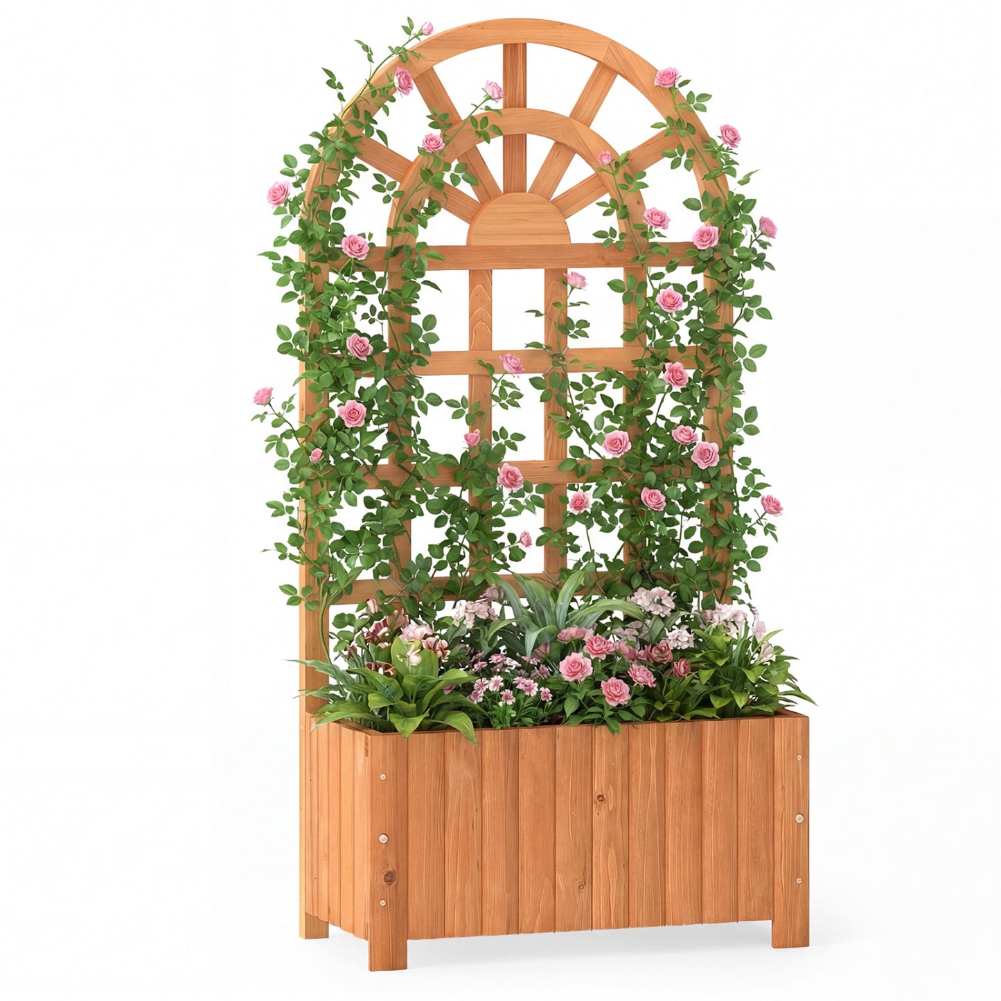 Wooden Raised Garden Bed With Trellis, 48 Inch, Brown Raised Garden Beds at Gallery Canada