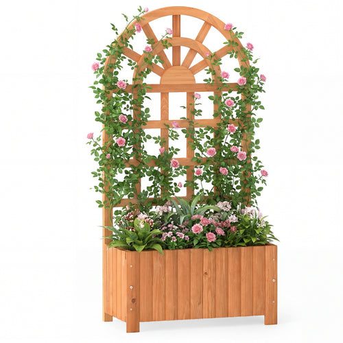 Wooden Raised Garden Bed With Trellis, 48 Inch, Brown