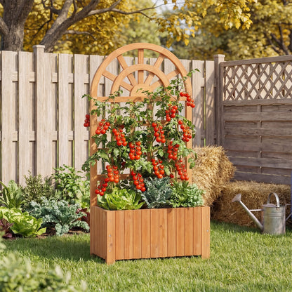 Wooden Raised Garden Bed With Trellis, 48 Inch, Brown Raised Garden Beds at Gallery Canada