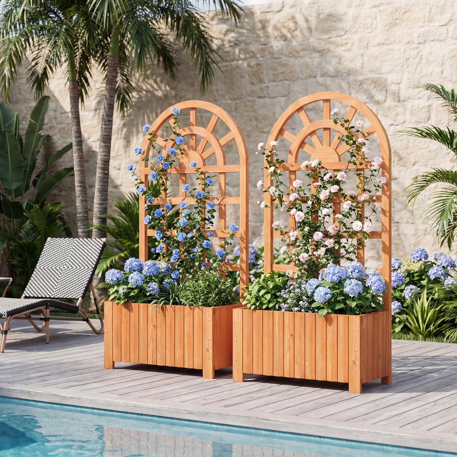Wooden Raised Garden Bed With Trellis, 48 Inch, Brown Raised Garden Beds at Gallery Canada
