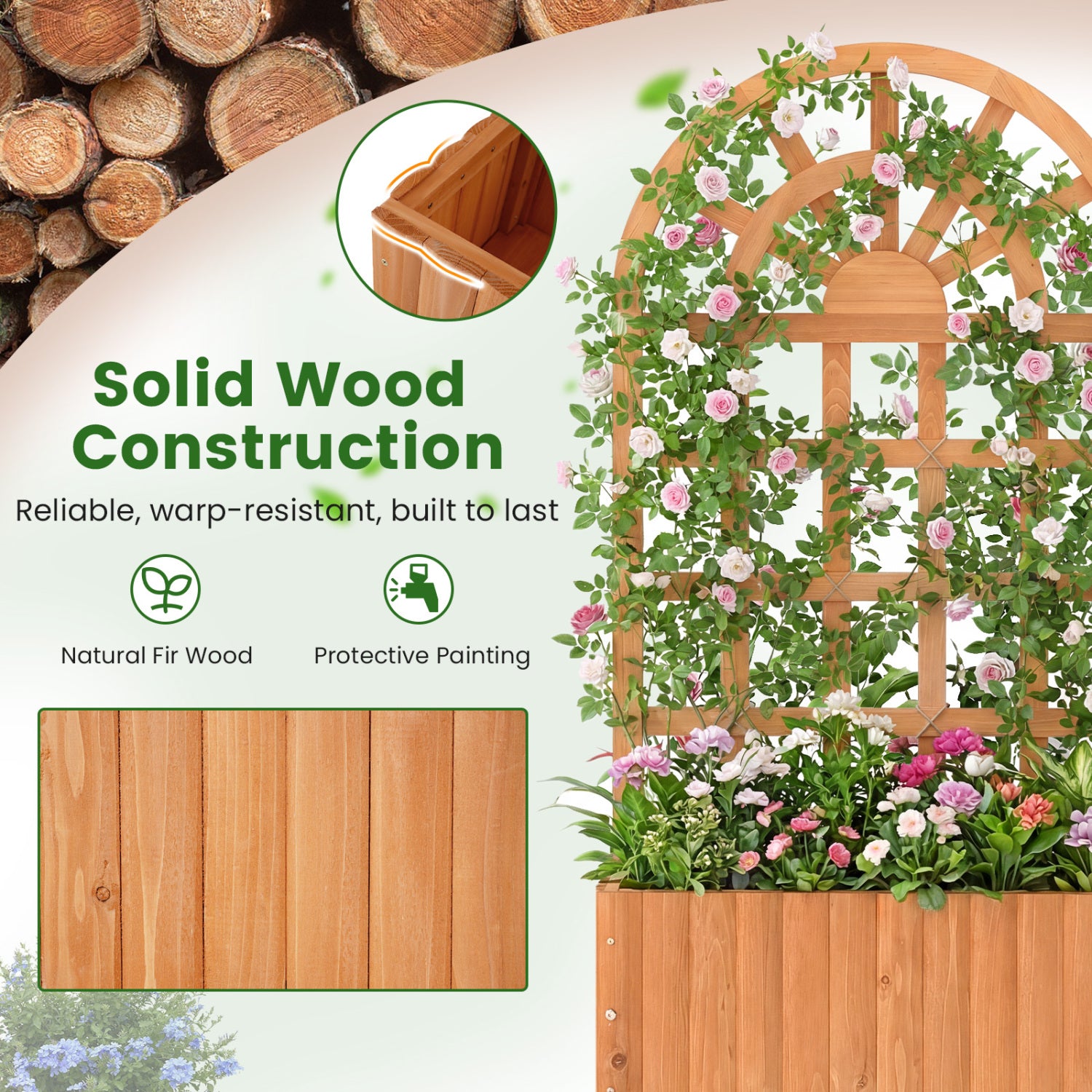 Wooden Raised Garden Bed With Trellis, 48 Inch, Brown Raised Garden Beds at Gallery Canada