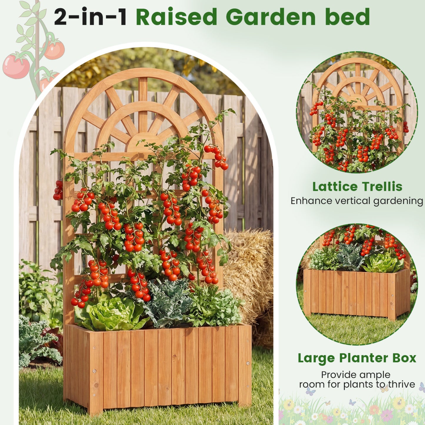 Wooden Raised Garden Bed With Trellis, 48 Inch, Brown Raised Garden Beds at Gallery Canada