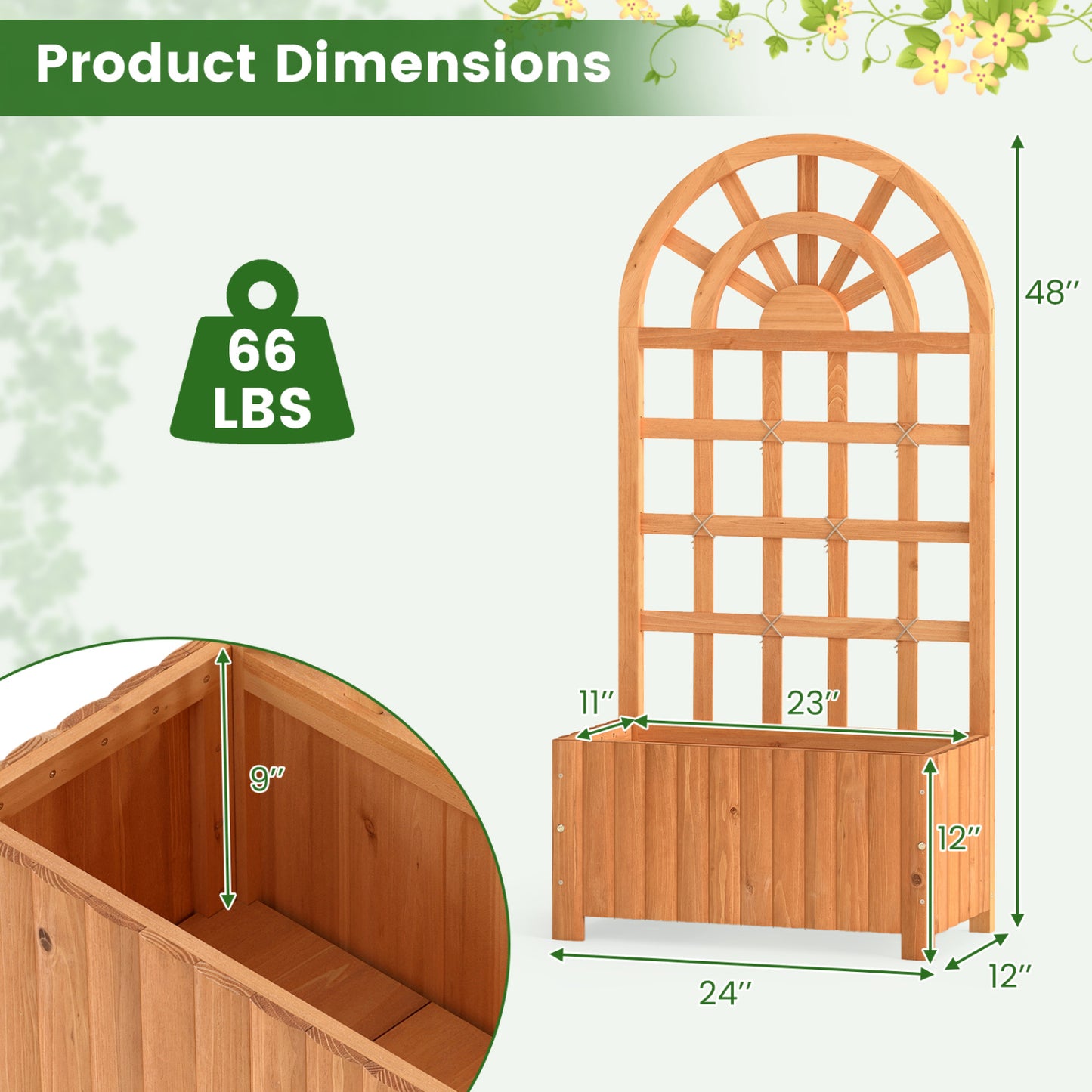 Wooden Raised Garden Bed With Trellis, 48 Inch, Brown Raised Garden Beds at Gallery Canada
