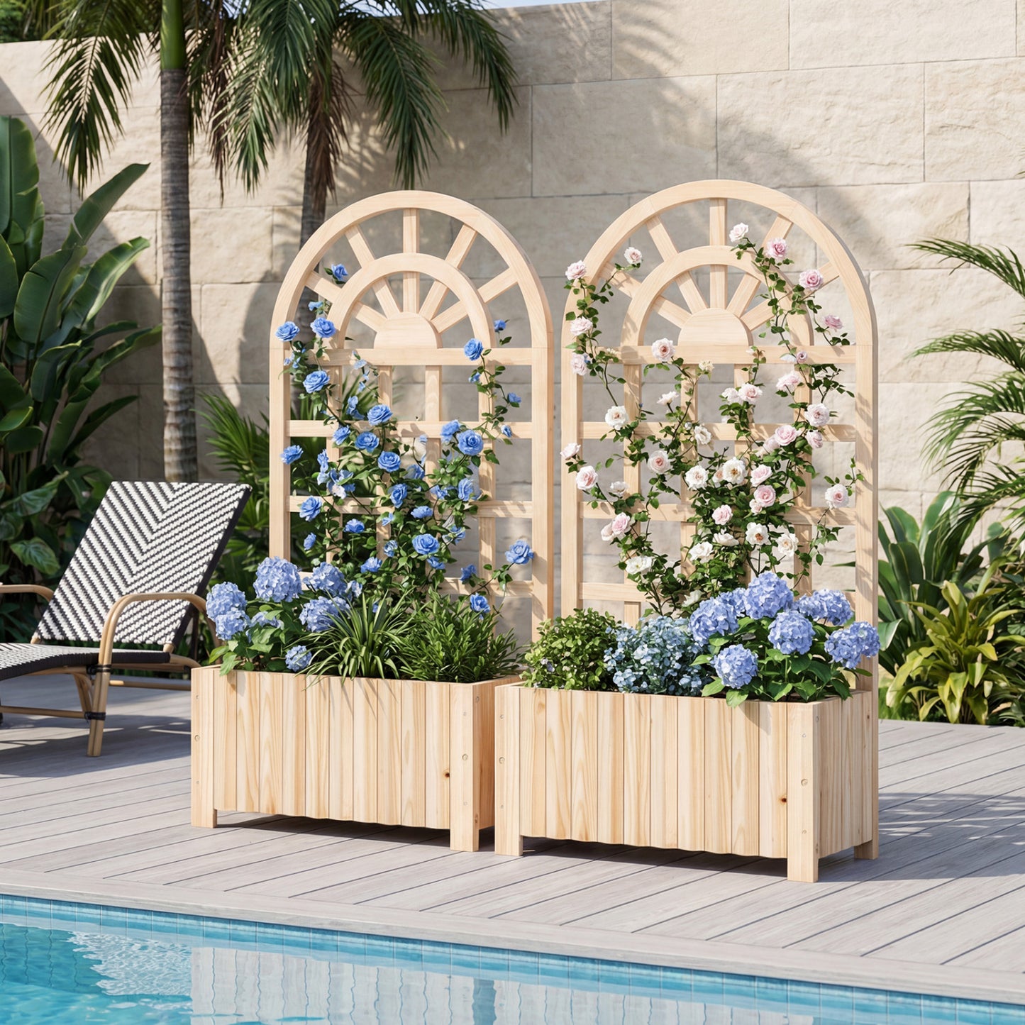 Wooden Raised Garden Bed With Trellis, 48 Inch, Natural Raised Garden Beds at Gallery Canada