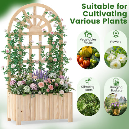 Wooden Raised Garden Bed With Trellis, 48 Inch, Natural Raised Garden Beds at Gallery Canada