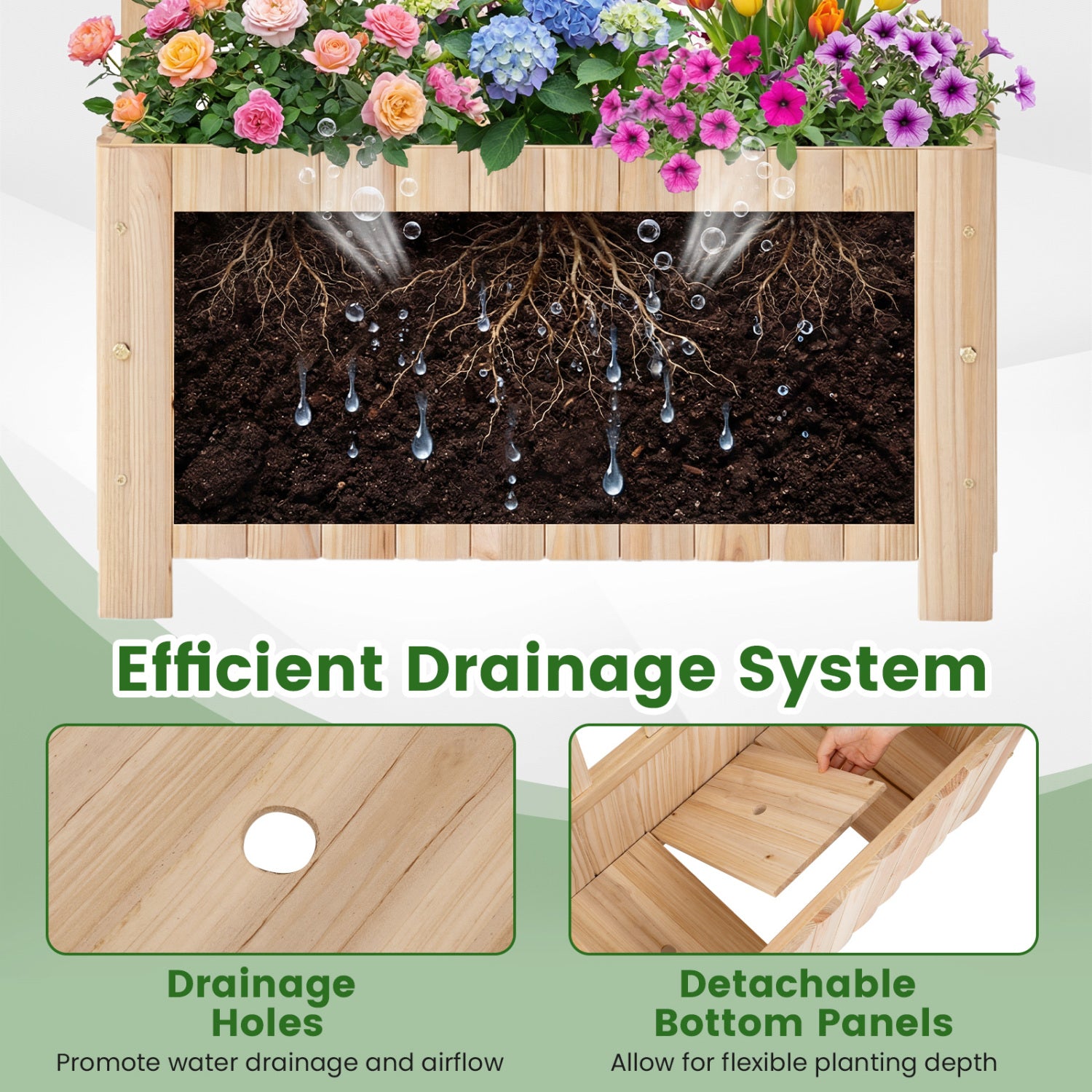 Wooden Raised Garden Bed With Trellis, 48 Inch, Natural Raised Garden Beds at Gallery Canada