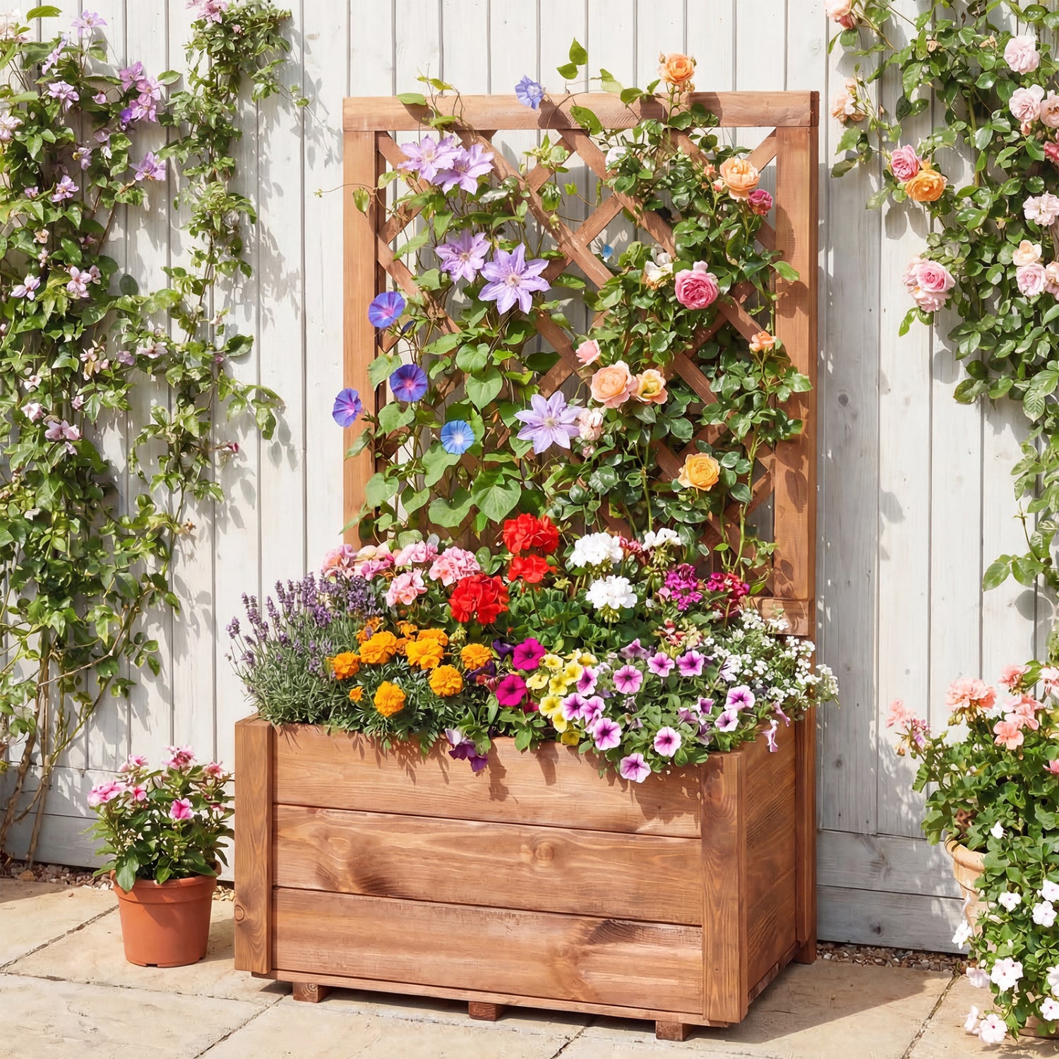 Wooden Raised Garden Bed, Lattice Trellis, Drainage Holes, Orange Raised Garden Beds at Gallery Canada