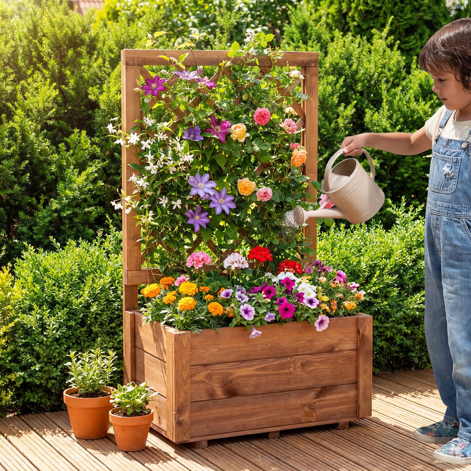 Wooden Raised Garden Bed, Lattice Trellis, Drainage Holes, Orange Raised Garden Beds at Gallery Canada