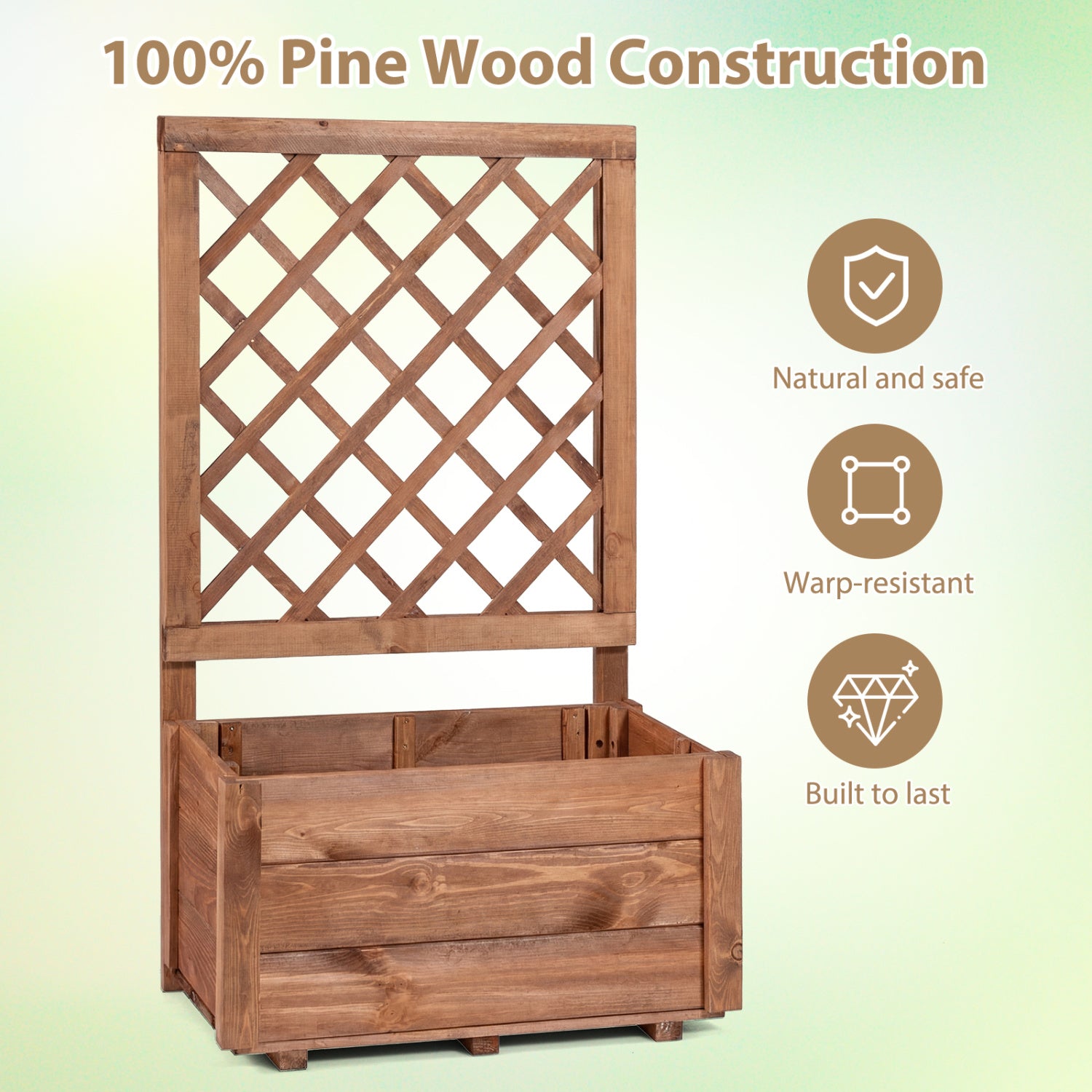 Wooden Raised Garden Bed, Lattice Trellis, Drainage Holes, Orange Raised Garden Beds at Gallery Canada
