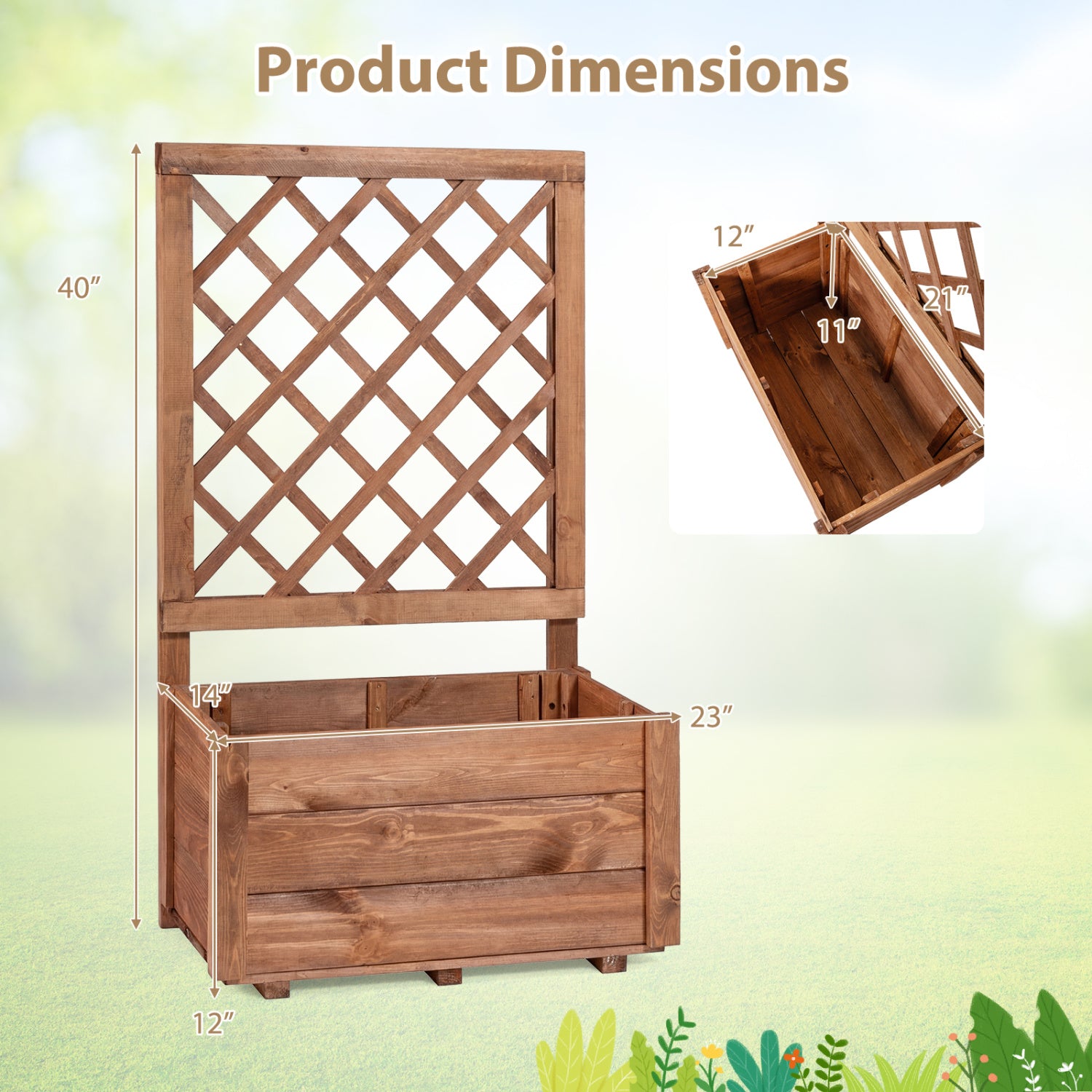 Wooden Raised Garden Bed, Lattice Trellis, Drainage Holes, Orange Raised Garden Beds at Gallery Canada