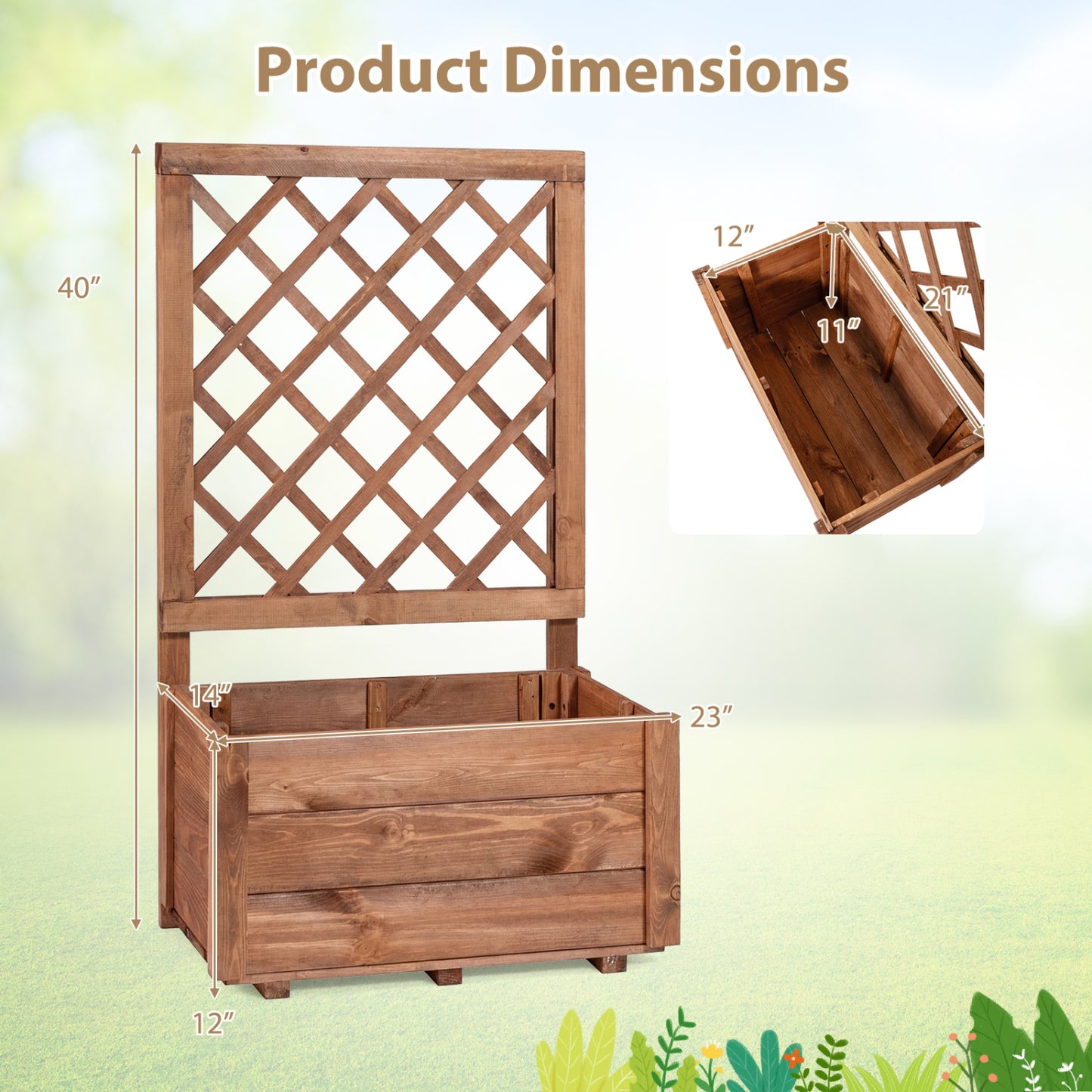 Wooden Raised Garden Bed, Lattice Trellis, Drainage Holes, Orange Raised Garden Beds at Gallery Canada