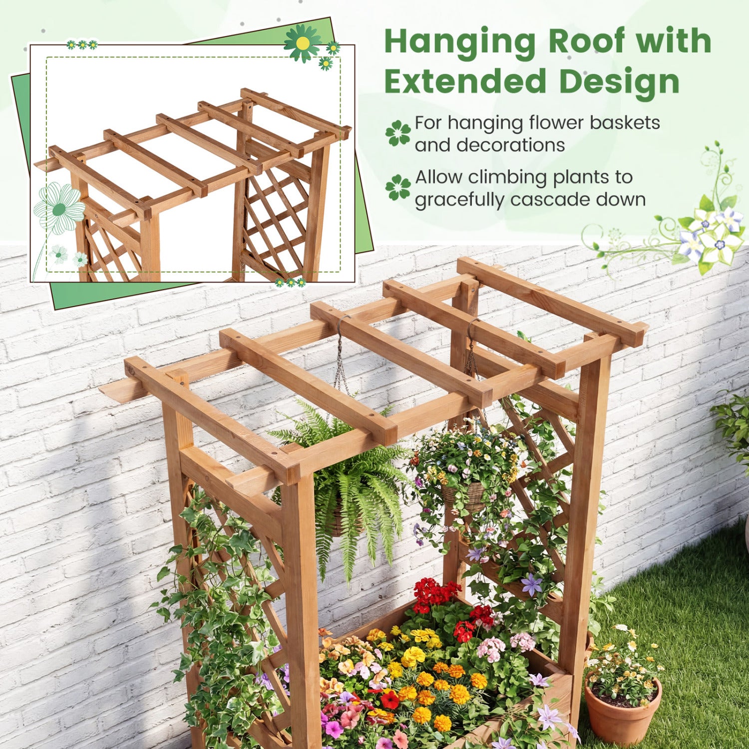 Wooden Raised Garden Bed, Elevated Planter Box With Hanging Roof, Orange Raised Garden Beds at Gallery Canada