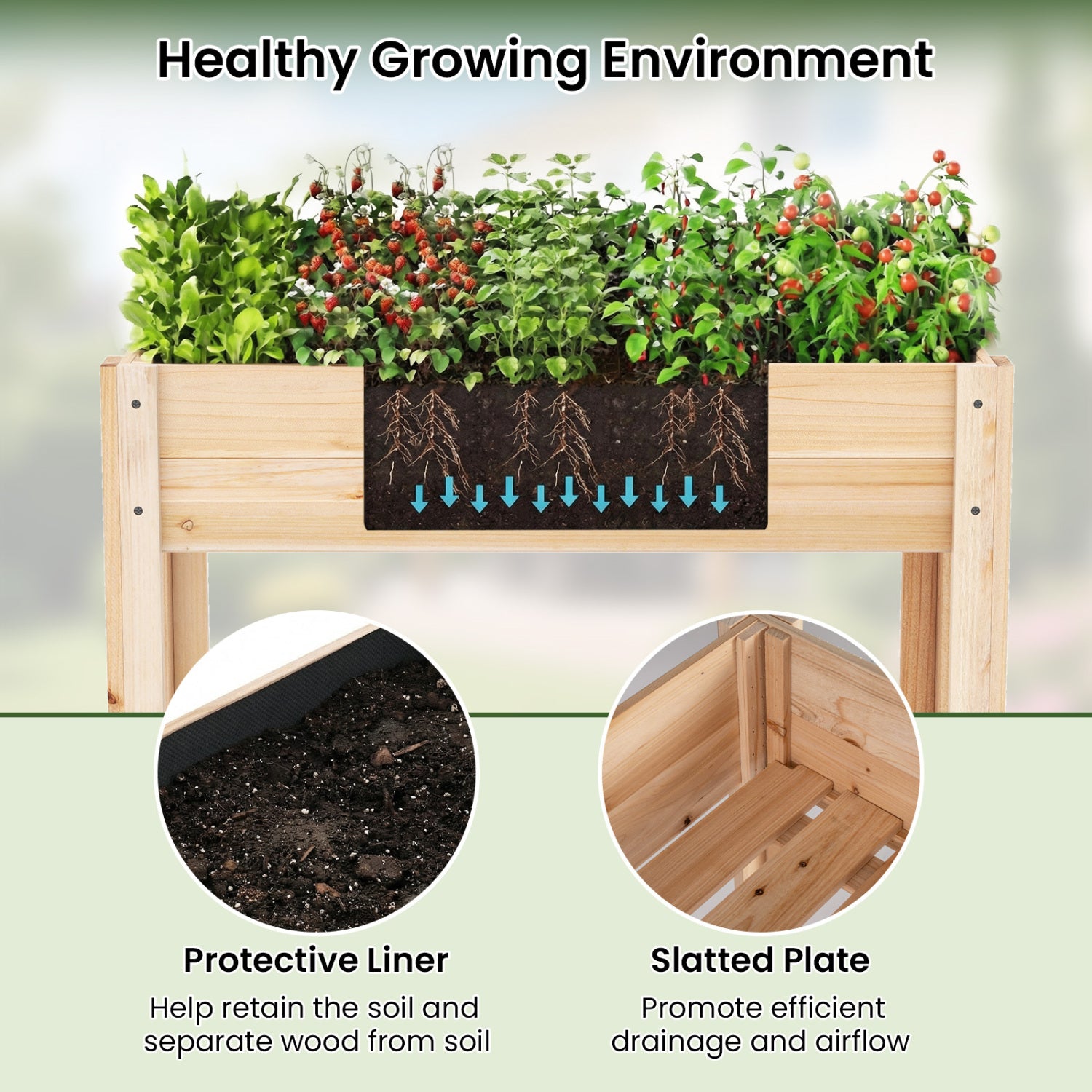 Wooden Raised Garden Bed with Legs and Storage Shelf, Natural Raised Garden Beds at Gallery Canada