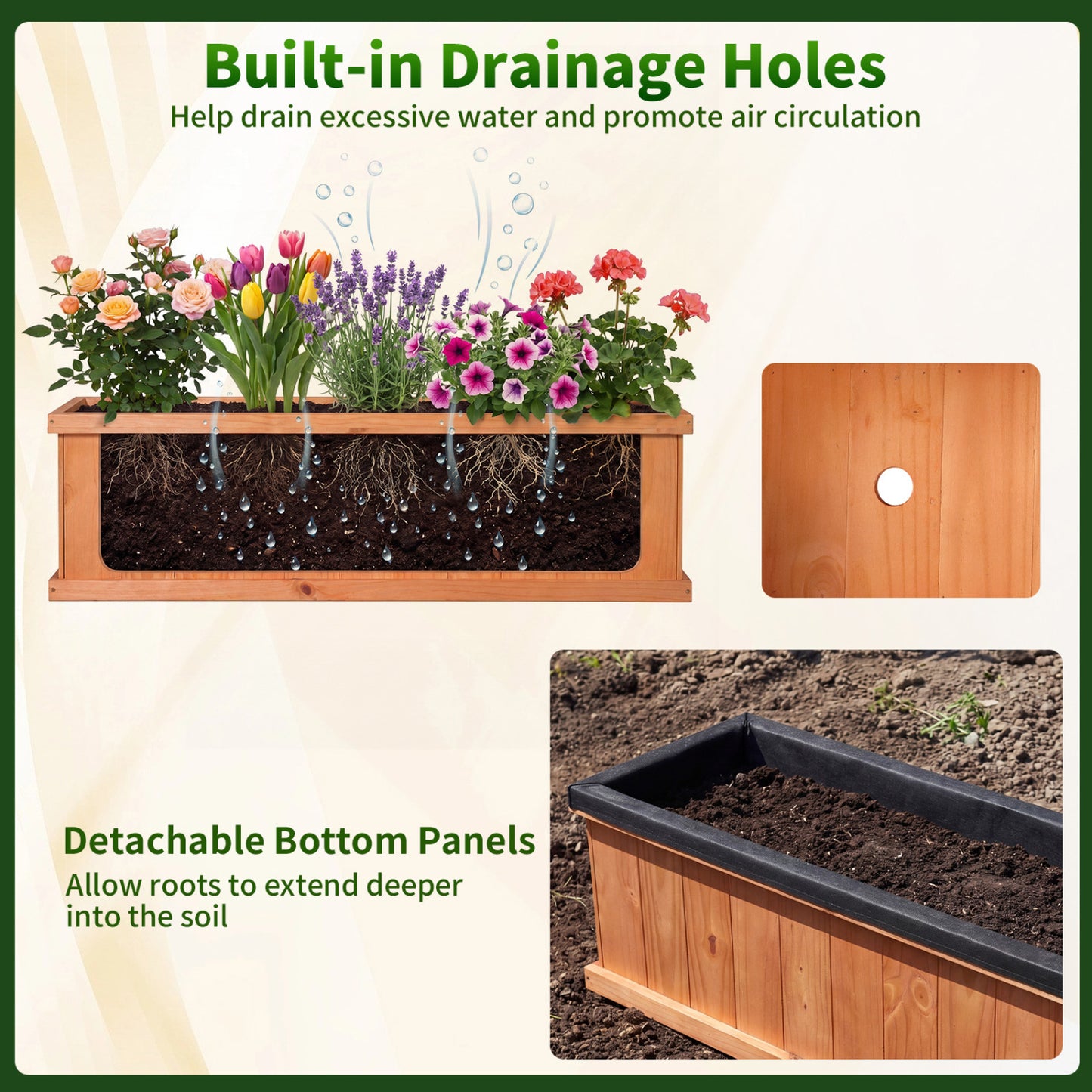 XL Wooden Raised Garden Bed with Drainage Holes, Planter Box Raised Garden Beds at Gallery Canada