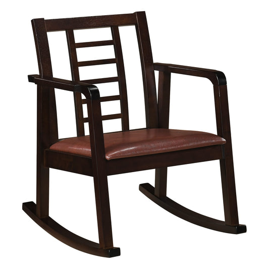 Wooden Rocking Chair with Upholstered Seat and Ladder Back for Living Room, Brown Patio Rocking Chairs & Gliders Brown at Gallery Canada
