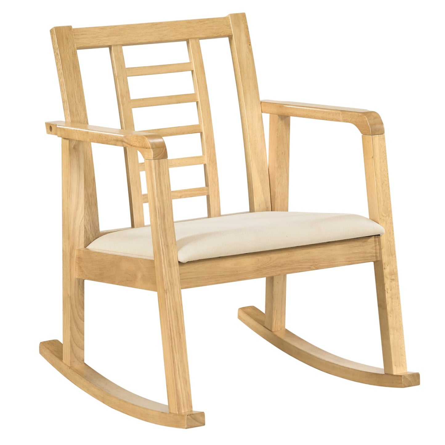 Wooden Rocking Chair with Upholstered Seat and Ladder Back for Living Room, Natural