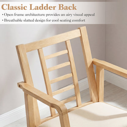 Wooden Rocking Chair with Upholstered Seat and Ladder Back for Living Room, Natural