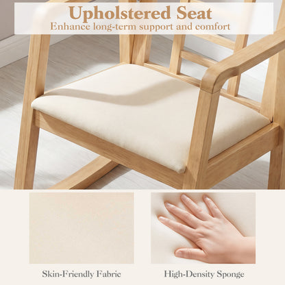 Wooden Rocking Chair with Upholstered Seat and Ladder Back for Living Room, Natural