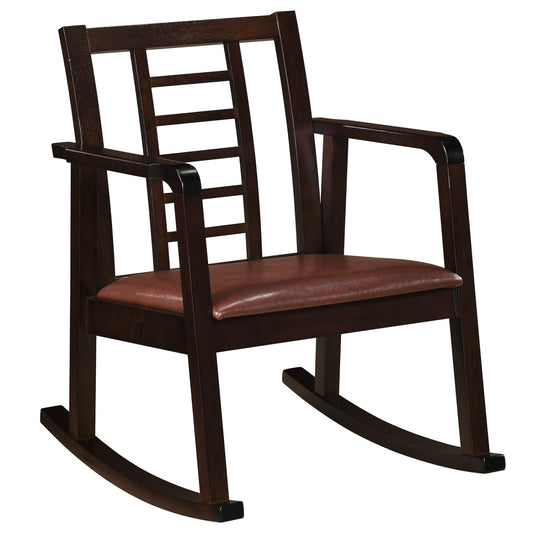 Wooden Rocking Chair with Upholstered Seat and Ladder Back for Living Room, Brown Patio Rocking Chairs & Gliders Brown at Gallery Canada
