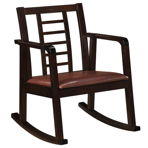 Wooden Rocking Chair with Upholstered Seat and Ladder Back for Living Room, Brown