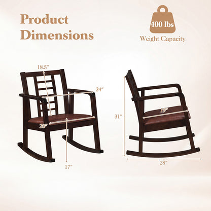 Wooden Rocking Chair with Upholstered Seat and Ladder Back for Living Room, Brown Patio Rocking Chairs & Gliders at Gallery Canada