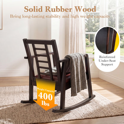Wooden Rocking Chair with Upholstered Seat and Ladder Back for Living Room, Brown Patio Rocking Chairs & Gliders at Gallery Canada