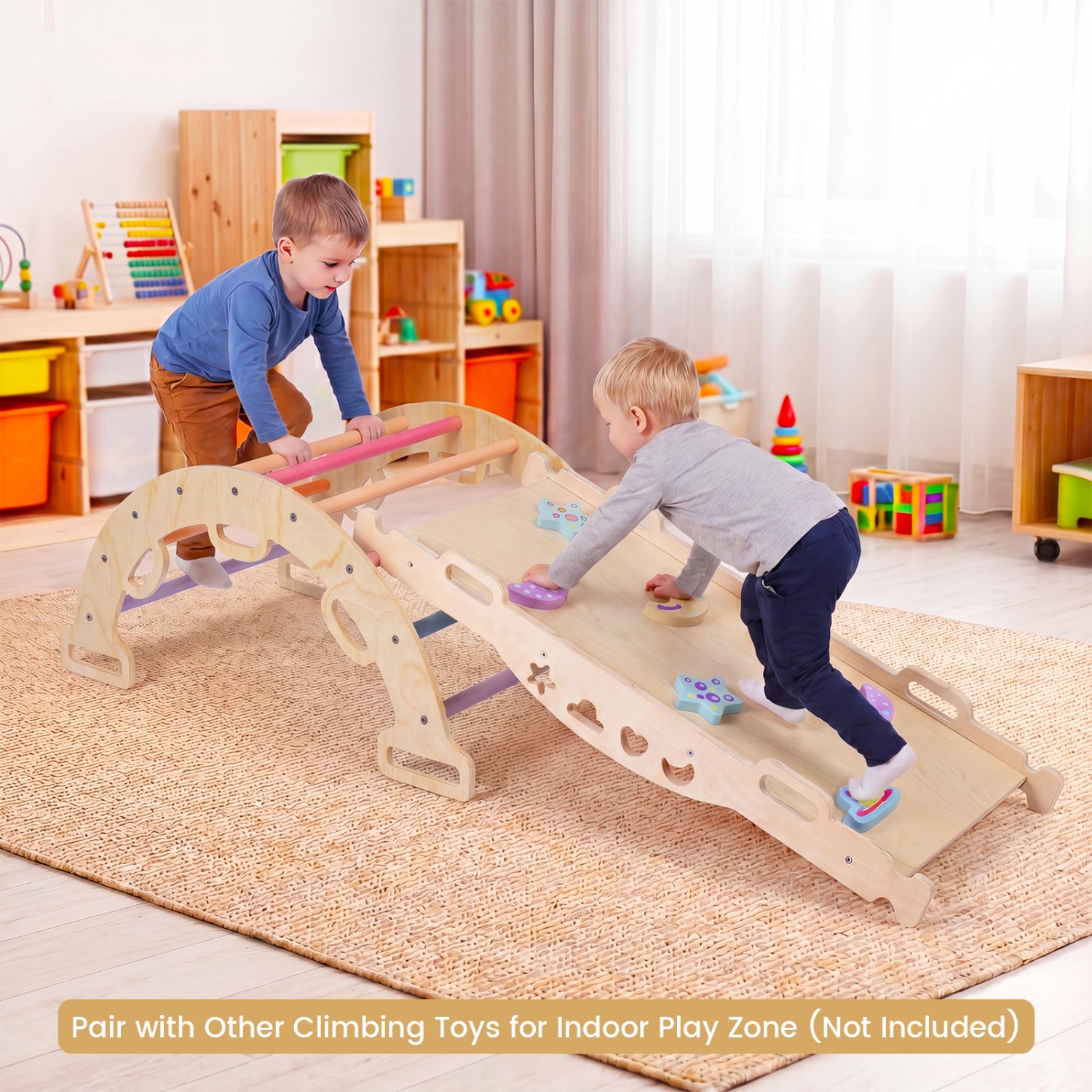 Wooden Rocking Climbing Arch with Cushion 3-in-1 Montessori Kids Climber Rocker, Multicolor Climbers & Slides at Gallery Canada