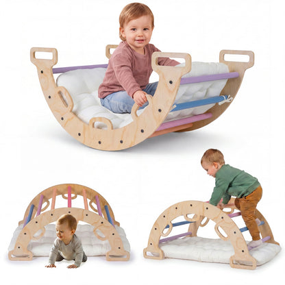 Wooden Rocking Climbing Arch with Cushion 3-in-1 Montessori Kids Climber Rocker, Multicolor Climbers & Slides at Gallery Canada