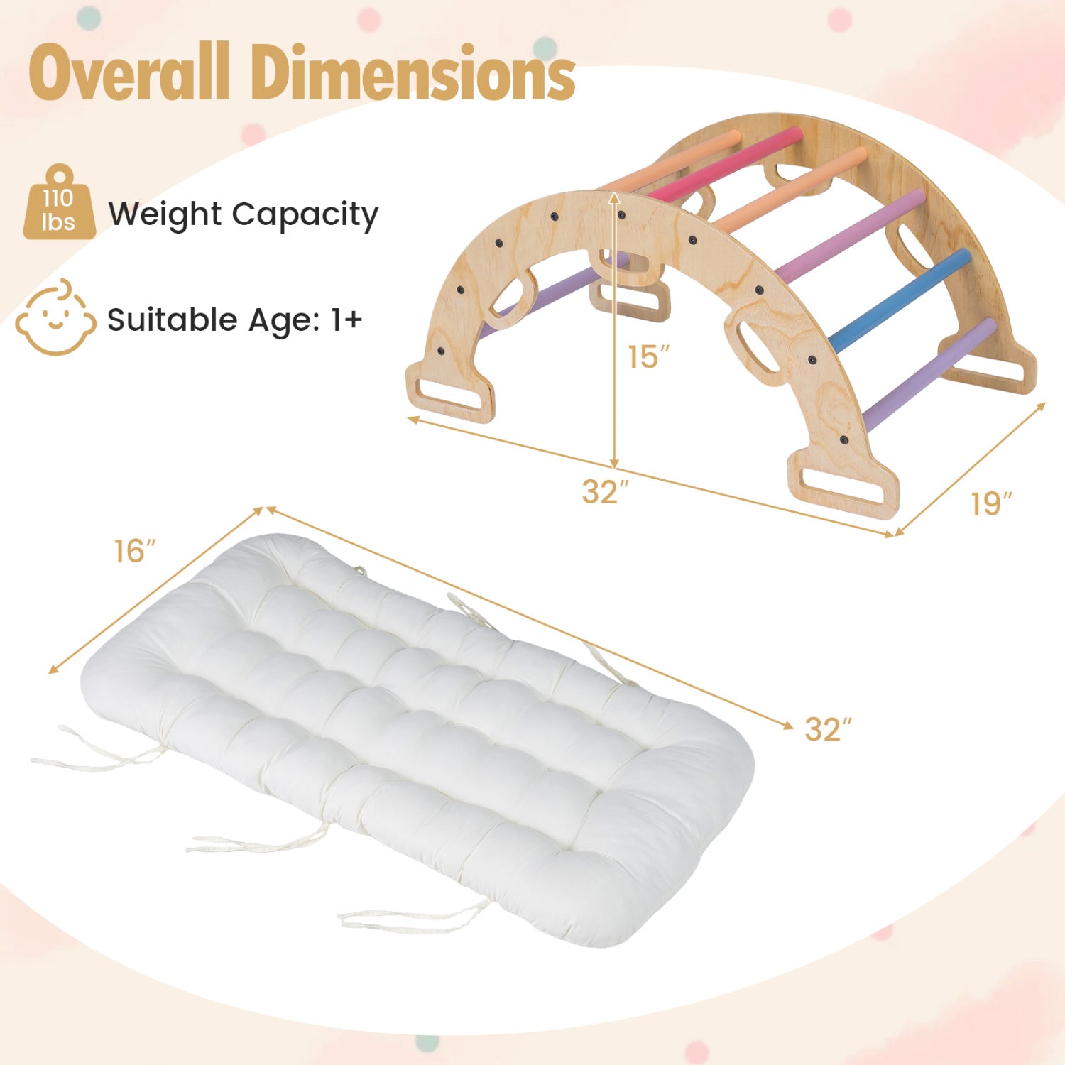 Wooden Rocking Climbing Arch with Cushion 3-in-1 Montessori Kids Climber Rocker, Multicolor Climbers & Slides at Gallery Canada