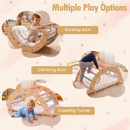 Wooden Rocking Climbing Arch with Cushion 3-in-1 Montessori Kids Climber Rocker, Multicolor Climbers & Slides at Gallery Canada