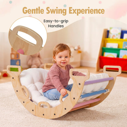Wooden Rocking Climbing Arch with Cushion 3-in-1 Montessori Kids Climber Rocker, Multicolor Climbers & Slides at Gallery Canada