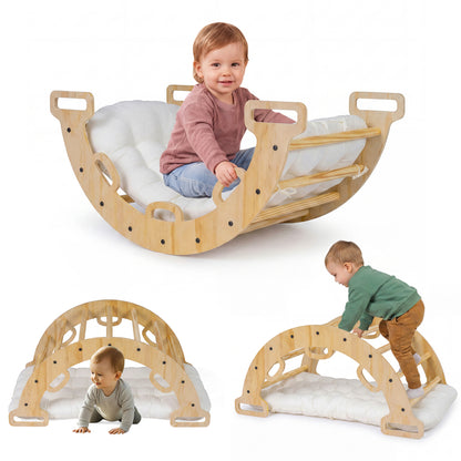 Wooden Rocking Climbing Arch with Cushion Montessori Kids Climber Rocker, Natural Climbers & Slides Natural at Gallery Canada