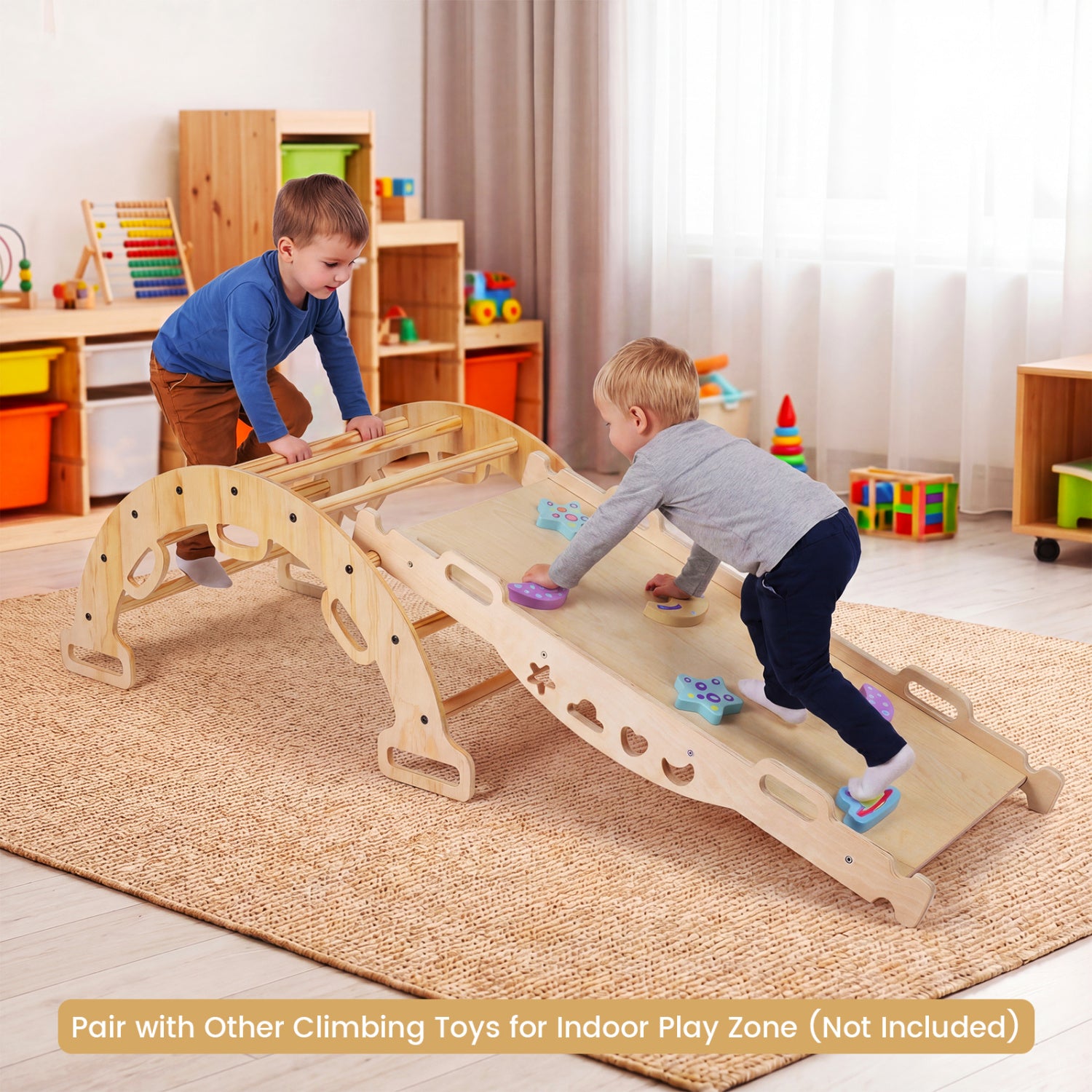 Wooden Rocking Climbing Arch with Cushion Montessori Kids Climber Rocker, Natural Climbers & Slides at Gallery Canada