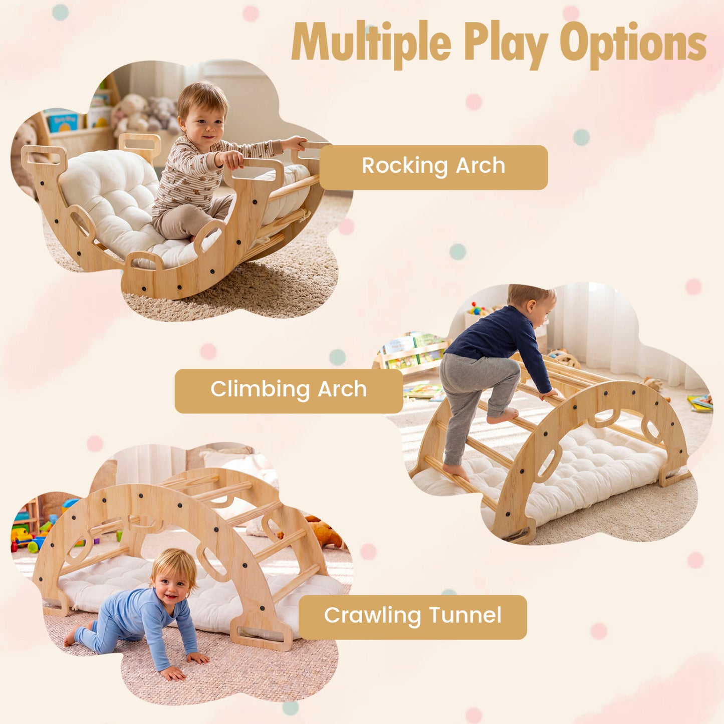 Wooden Rocking Climbing Arch with Cushion Montessori Kids Climber Rocker, Natural Climbers & Slides at Gallery Canada